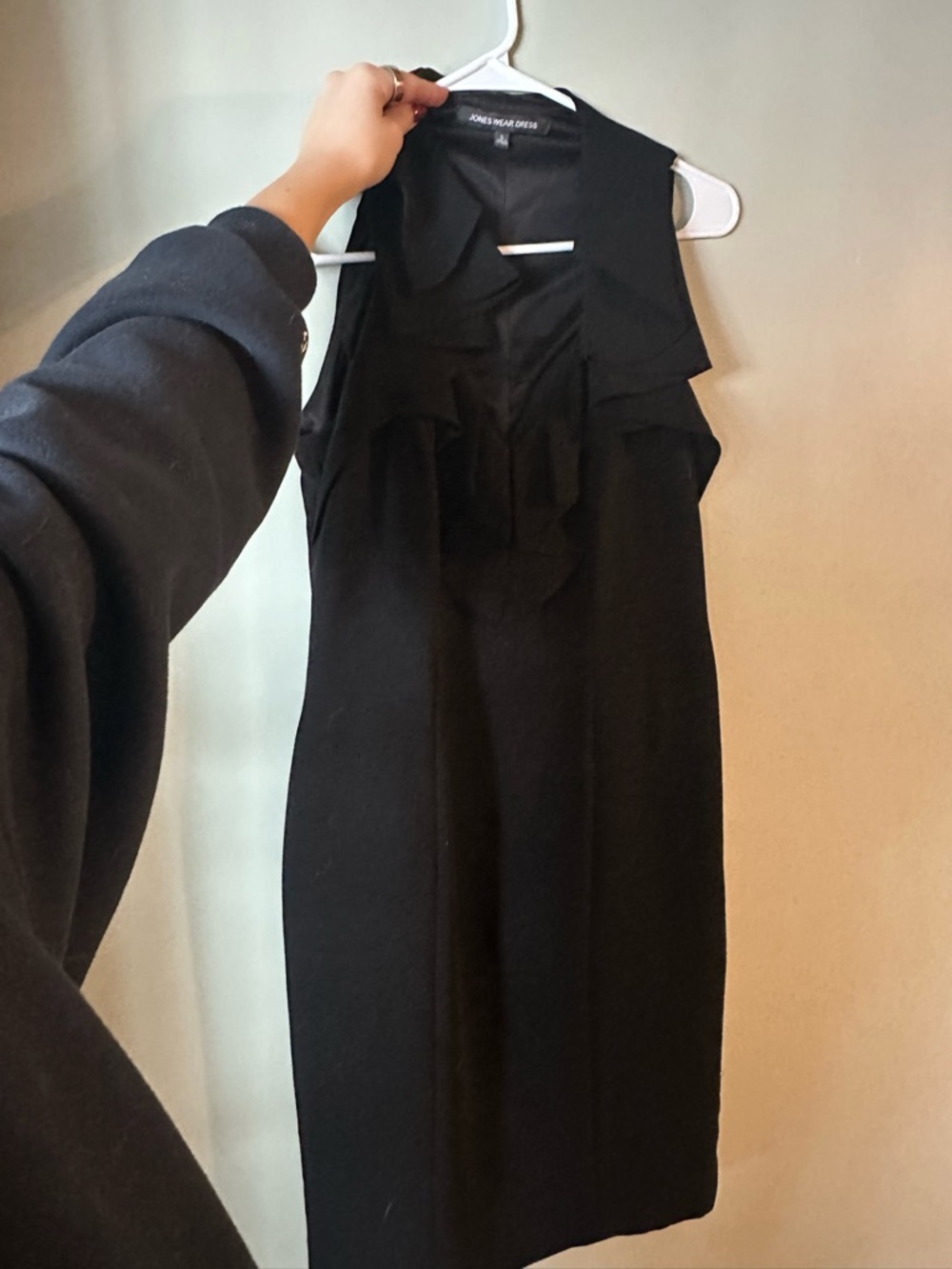 Jones New York Black Ruffle Front Sleeveless Dress